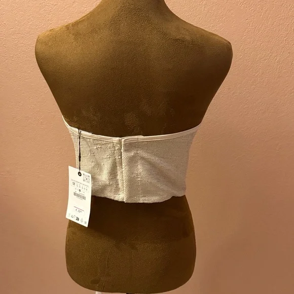 Zara Cream Strapless Crop Top - Picture 3 of 9